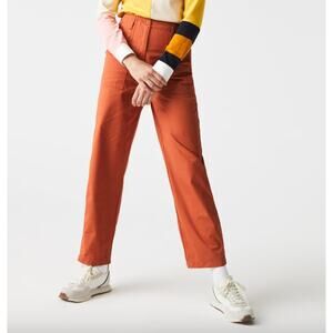 NWT Lacoste High-Waist Relaxed Fit Lightweight Cotton Pants Brown Orange 40 8